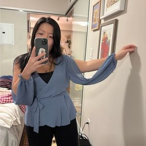 Naked Zebra - periwinkle wrap blouse